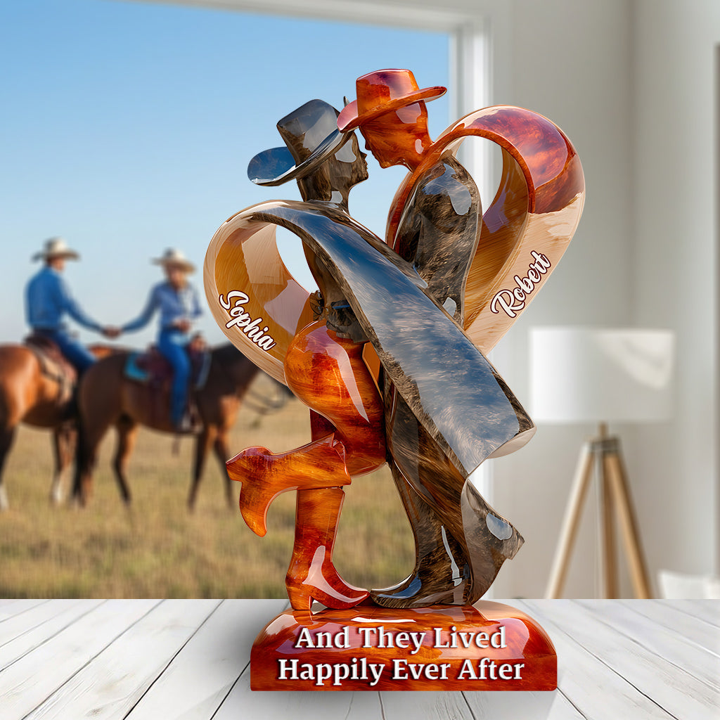 Et ils vécurent heureux pour toujours - Plaque acrylique personnalisée en forme de cowgirl