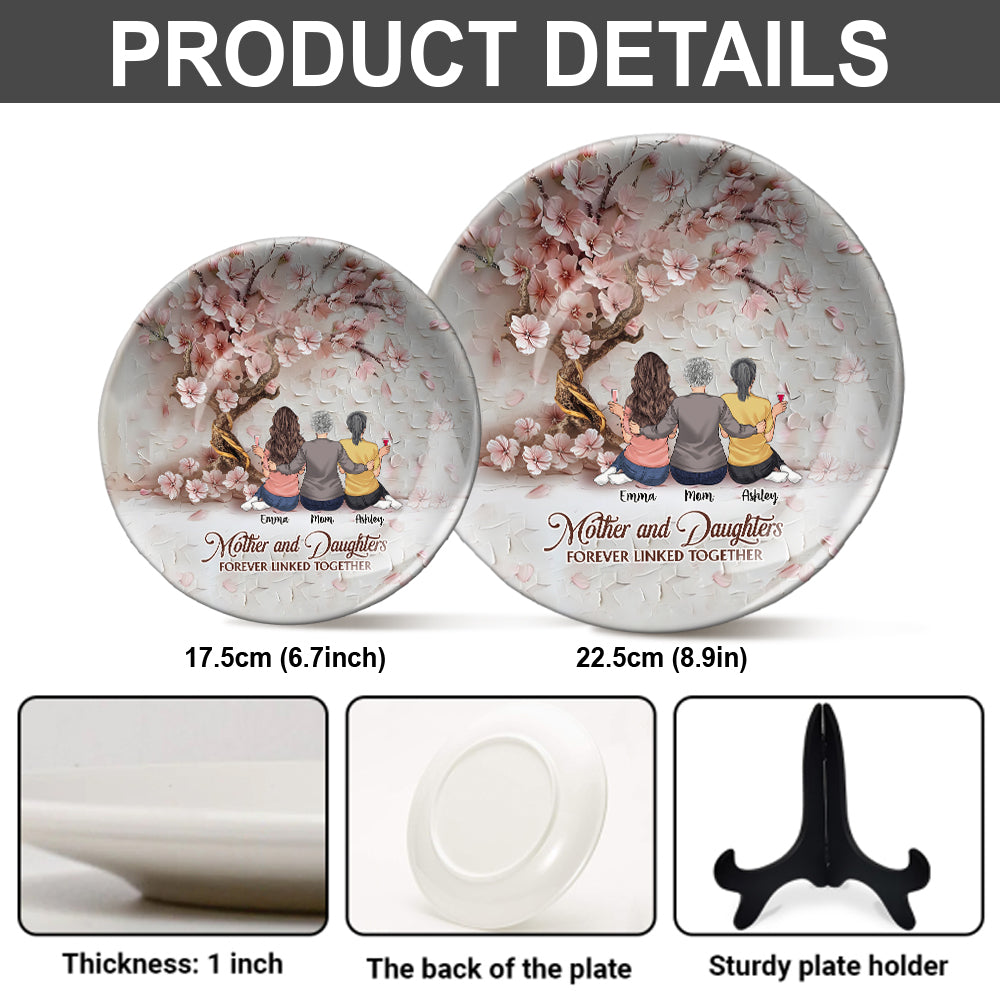 Mère et filles liées à jamais - Assiette ronde en céramique personnalisée pour maman