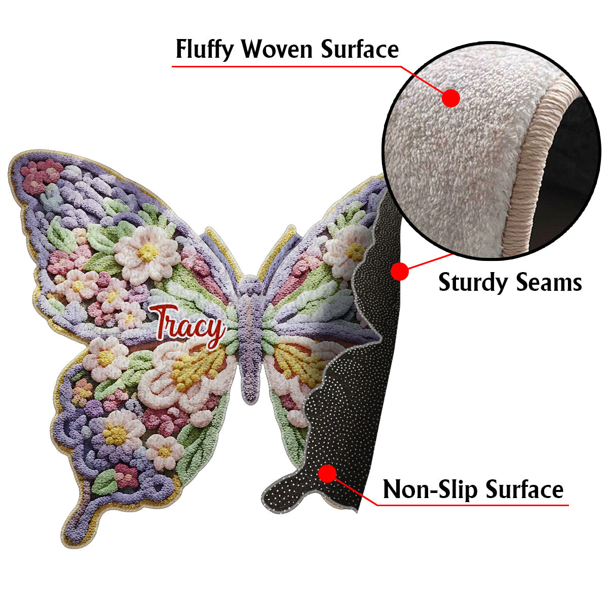 Flower Butterfly - Personalized Butterfly Non-Slip Tufted Rug