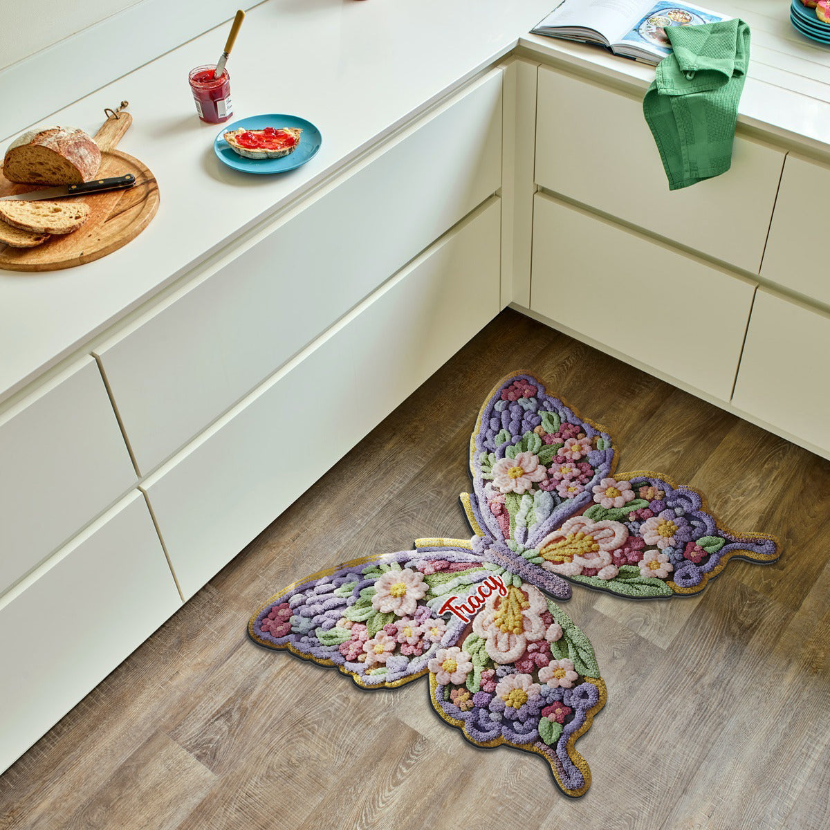 Paillasson/tapis de porte personnalisé en forme de papillon fleuri