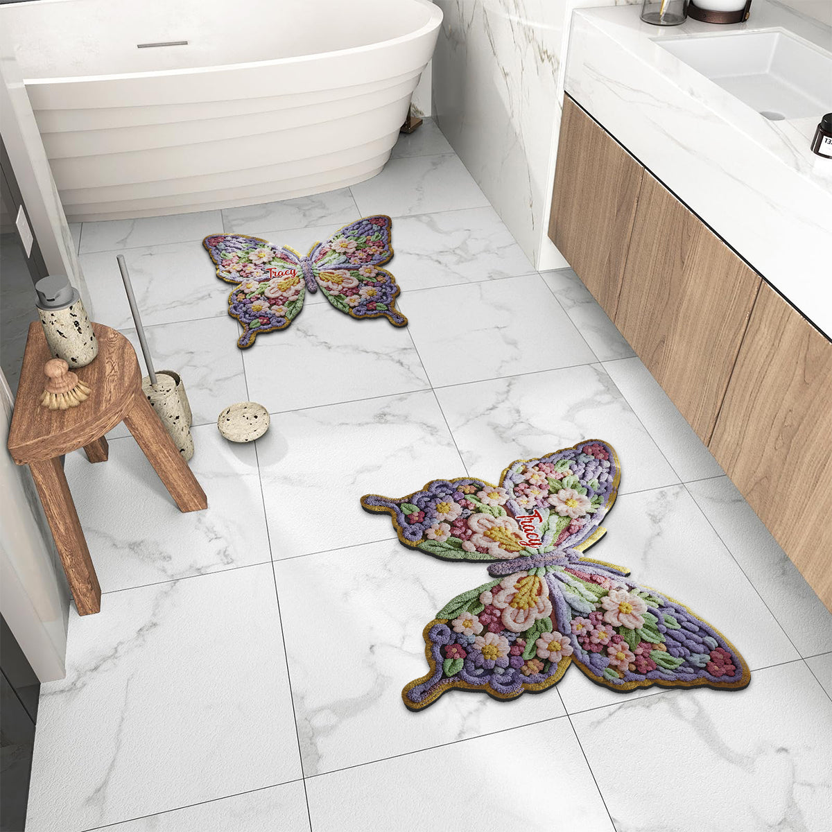 Paillasson/tapis de porte personnalisé en forme de papillon fleuri