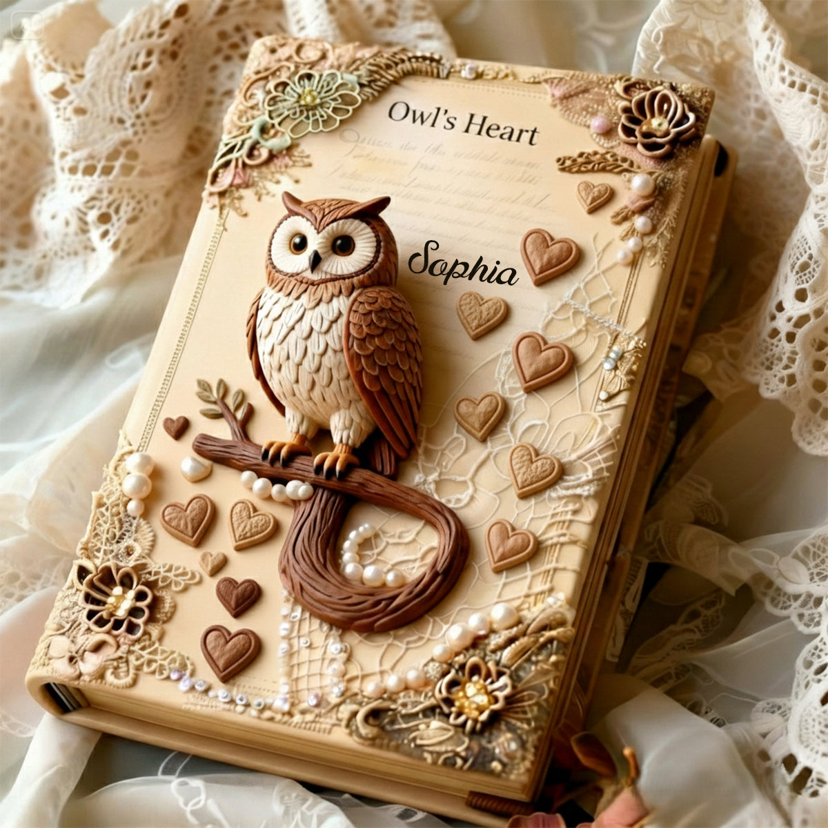 Le Cœur du Hibou - Carnet en cuir personnalisé avec hibou