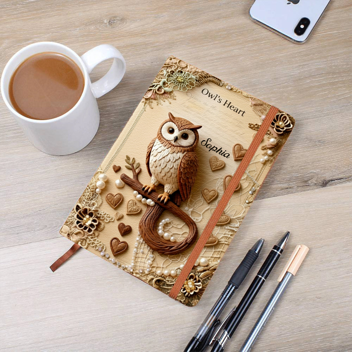 Le Cœur du Hibou - Carnet en cuir personnalisé avec hibou