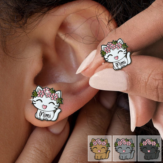 Lovely Cat - Personalized Cat Stud Earrings