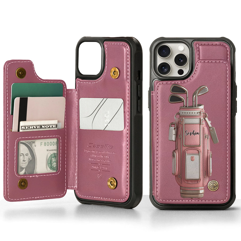 Cadeau de luxe pour golfeur - Étui portefeuille/téléphone personnalisé avec nom - Nom personnalisé