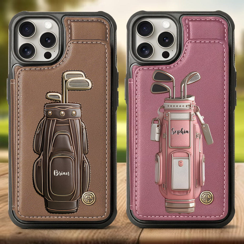 Cadeau de luxe pour golfeur - Étui portefeuille/téléphone personnalisé avec nom - Nom personnalisé