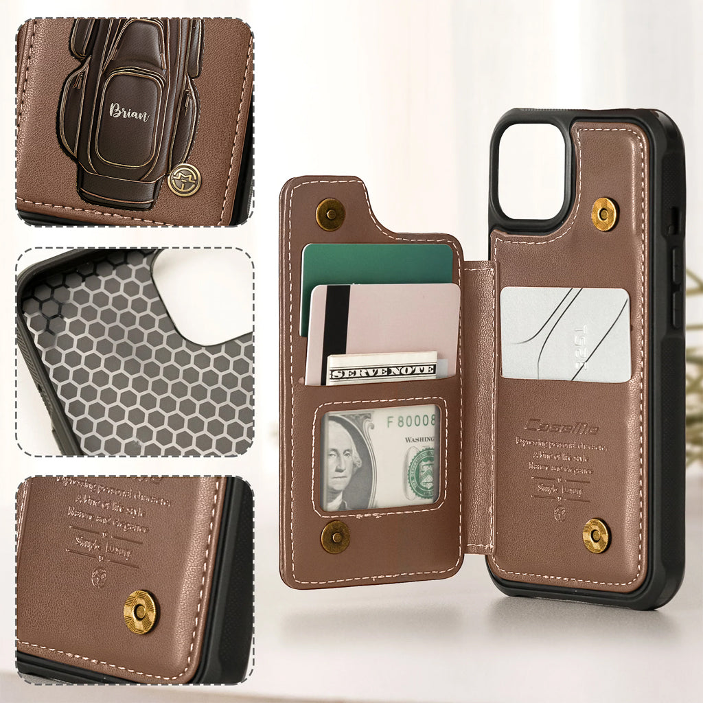Cadeau de luxe pour golfeur - Étui portefeuille/téléphone personnalisé avec nom - Nom personnalisé