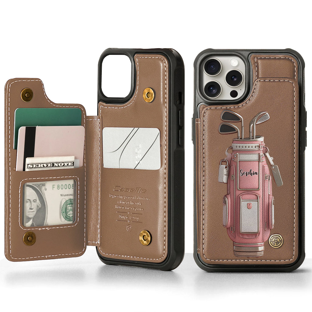 Cadeau de luxe pour golfeur - Étui portefeuille/téléphone personnalisé avec nom - Nom personnalisé
