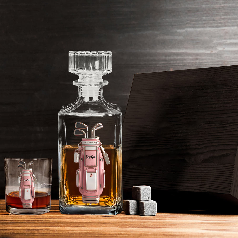 Coffret carafe à whisky de golf personnalisée avec nom - Cadeau de luxe pour golfeur