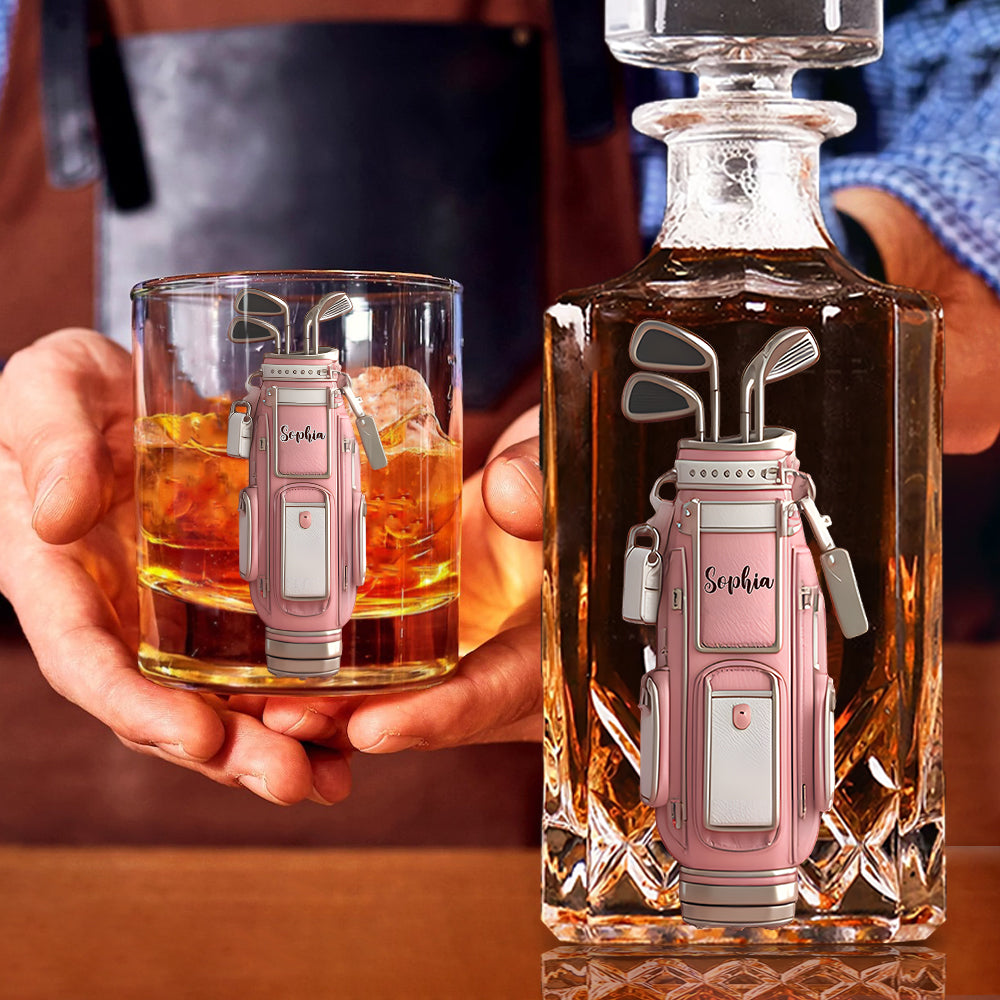 Coffret carafe à whisky de golf personnalisée avec nom - Cadeau de luxe pour golfeur
