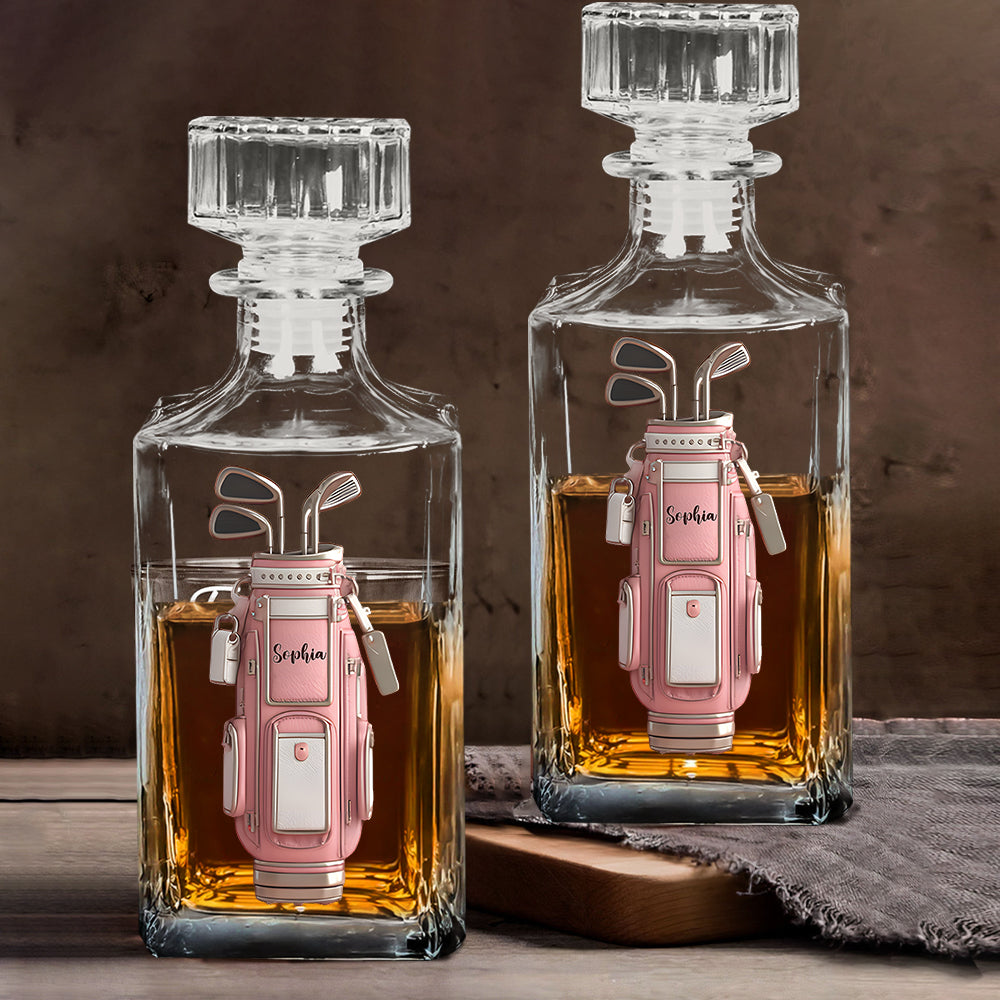 Coffret carafe à whisky de golf personnalisée avec nom - Cadeau de luxe pour golfeur
