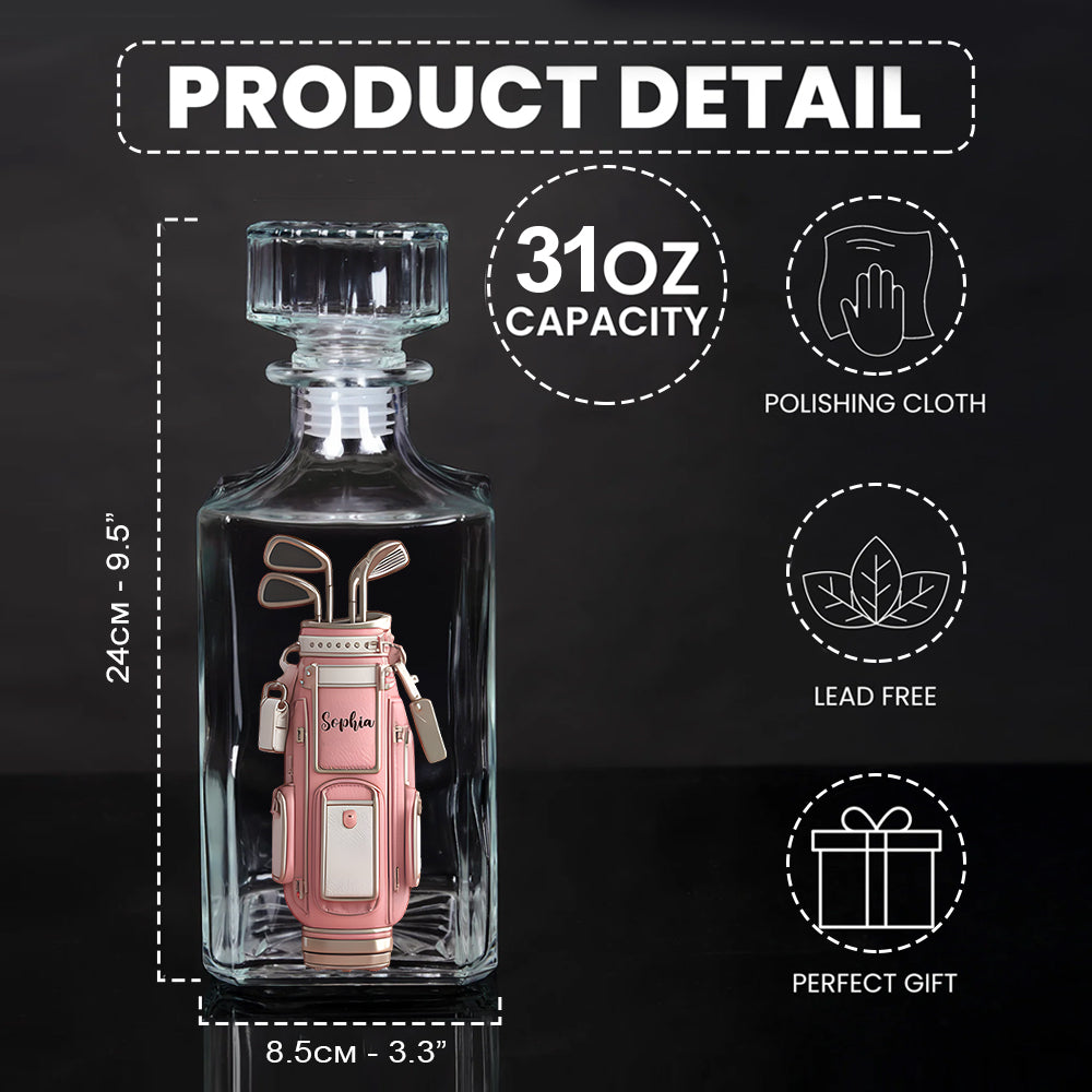 Coffret carafe à whisky de golf personnalisée avec nom - Cadeau de luxe pour golfeur
