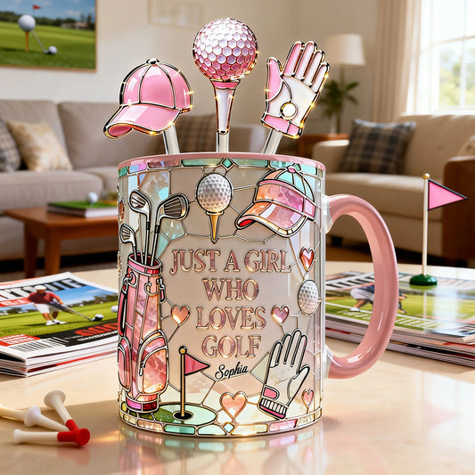 Juste une fille qui aime le golf - Mug personnalisé avec bâtonnets mélangeurs en acrylique