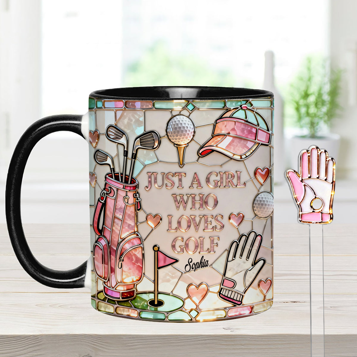 Just A Girl Who Loves Golf - Personalized Golf Set Accent Mug with Acrylic Stirrers