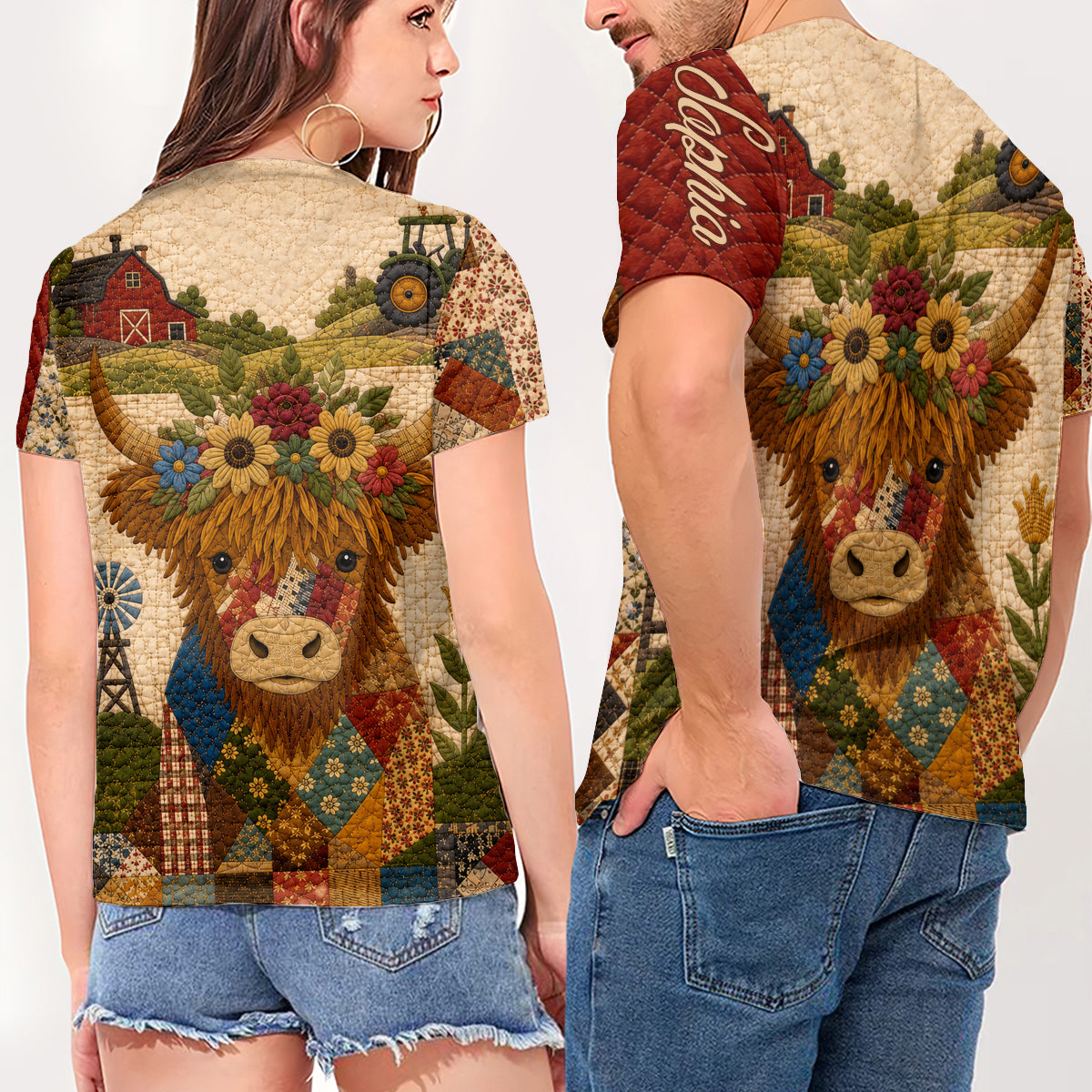 Highland Cow, Autumn Vibes - Personalized Highland Cow Fully Printed V-Neck T-Shirt