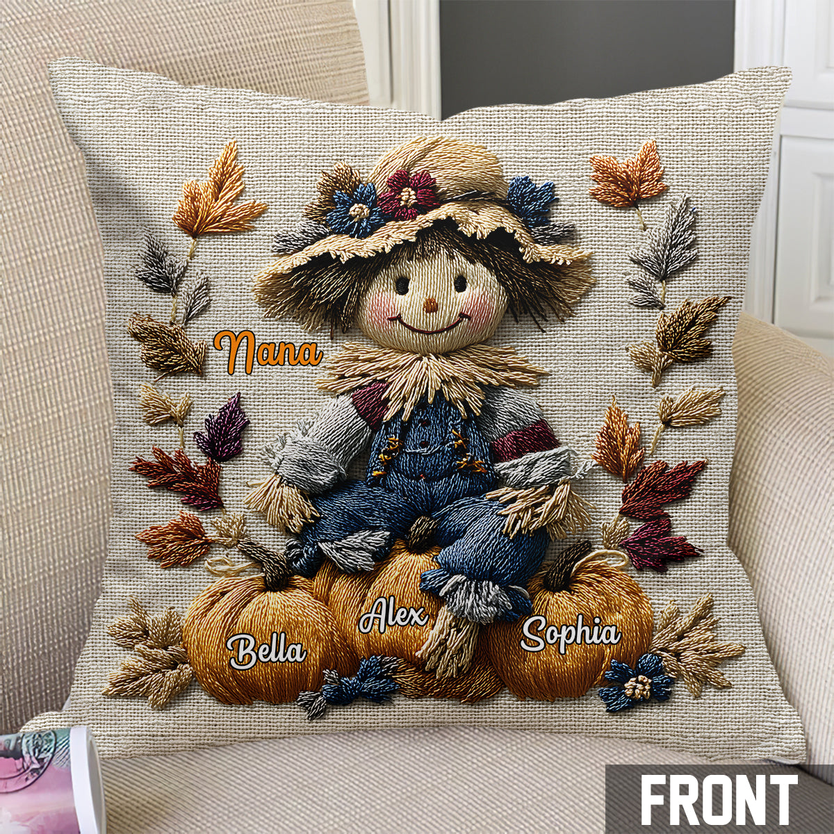 Coussin décoratif personnalisé « Petites citrouilles de grand-mère »