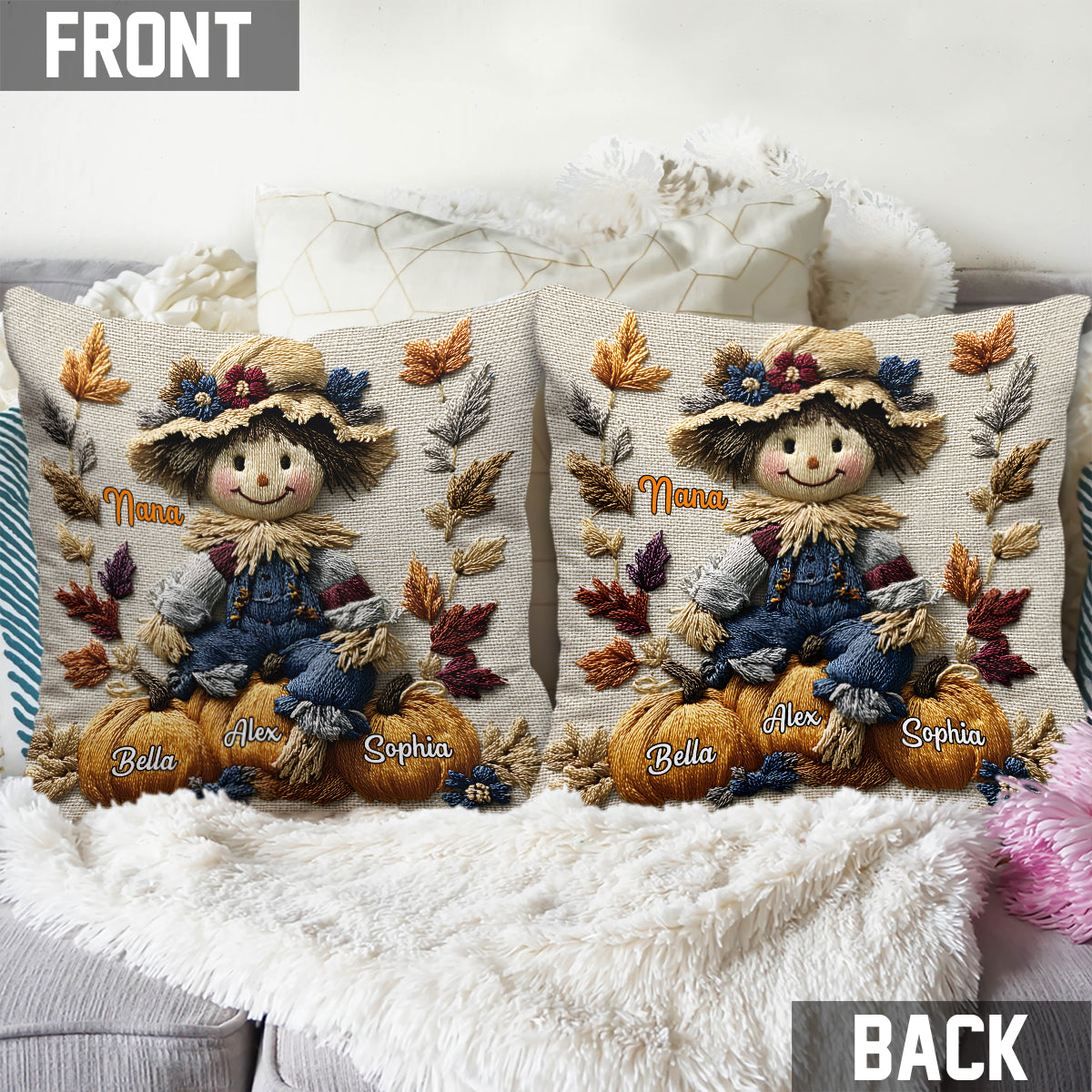 Coussin décoratif personnalisé « Petites citrouilles de grand-mère »