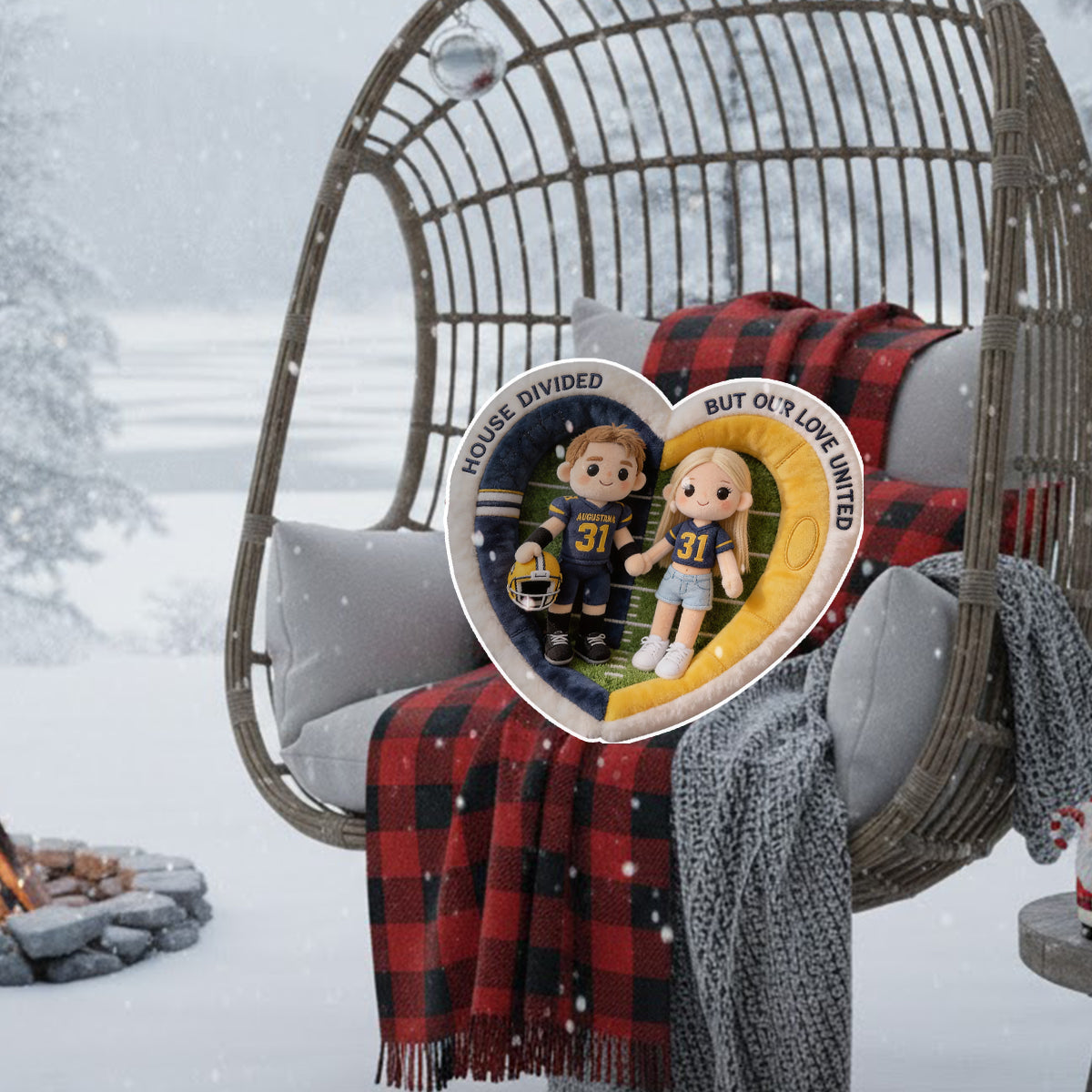 Football House Divided - Personalized Football Faux Fur Shaped Pillow