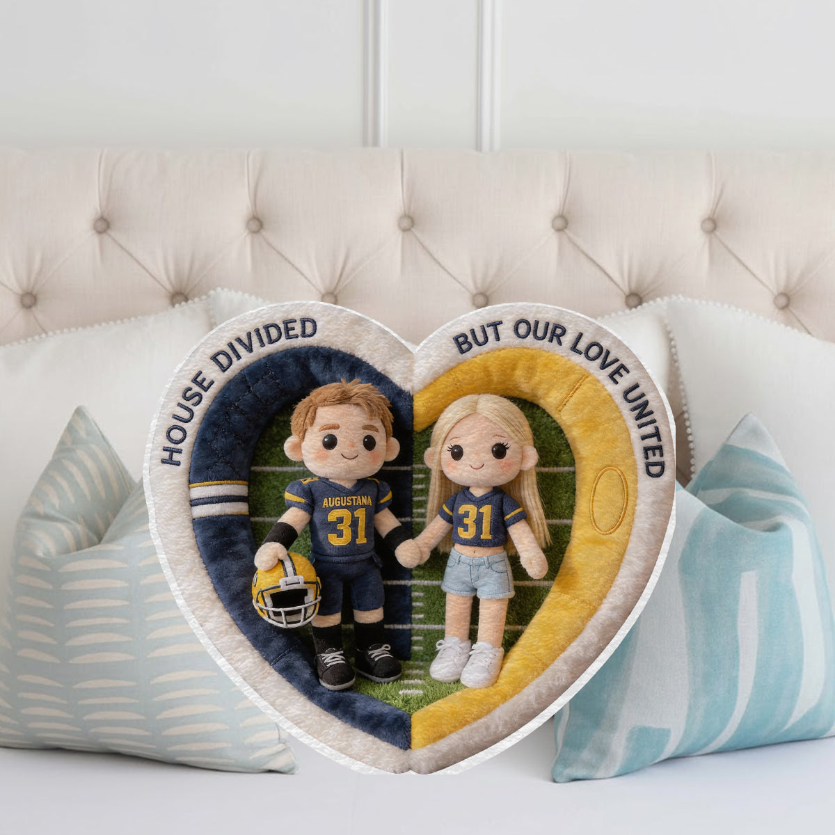 Football House Divided - Personalized Football Faux Fur Shaped Pillow