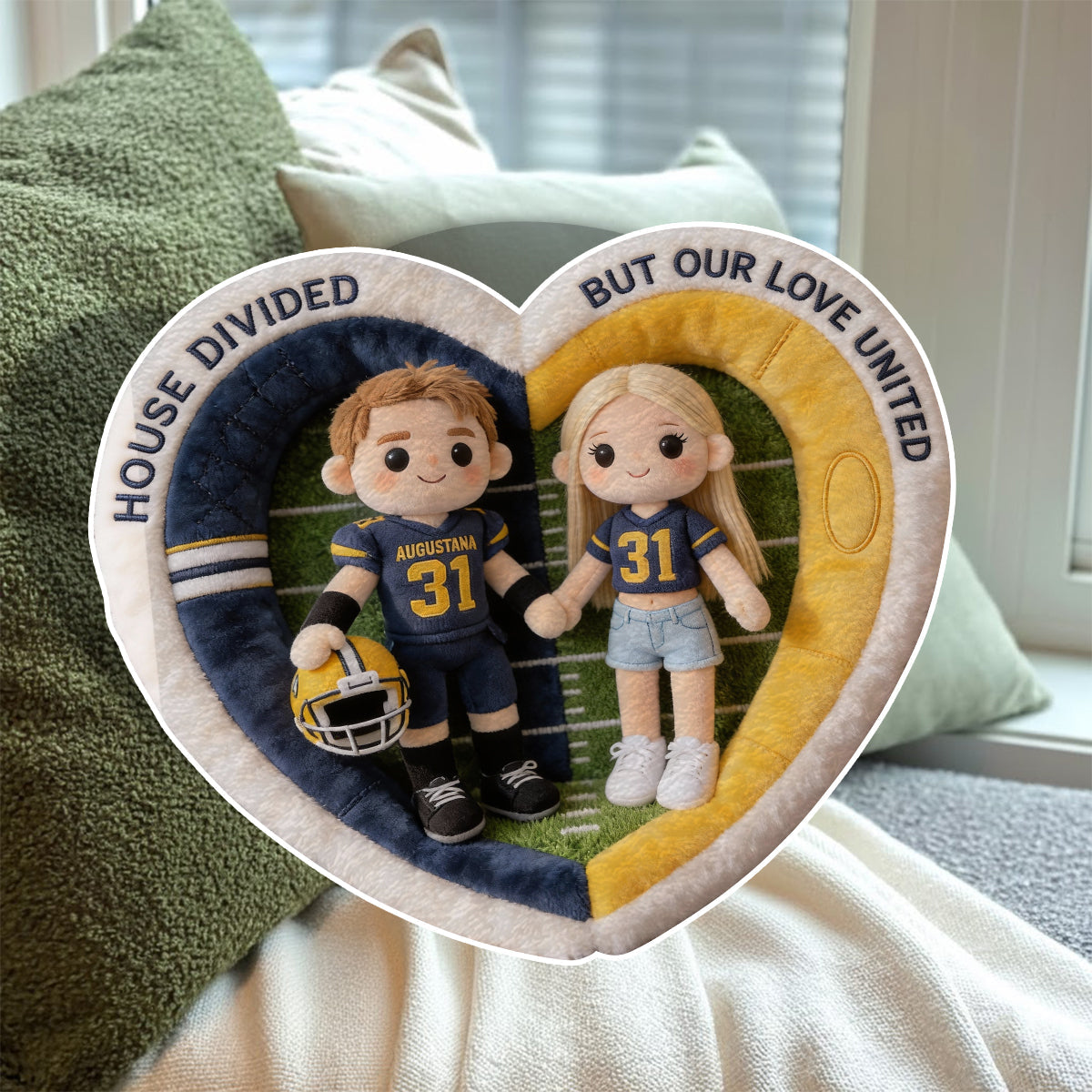 Football House Divided - Personalized Football Faux Fur Shaped Pillow