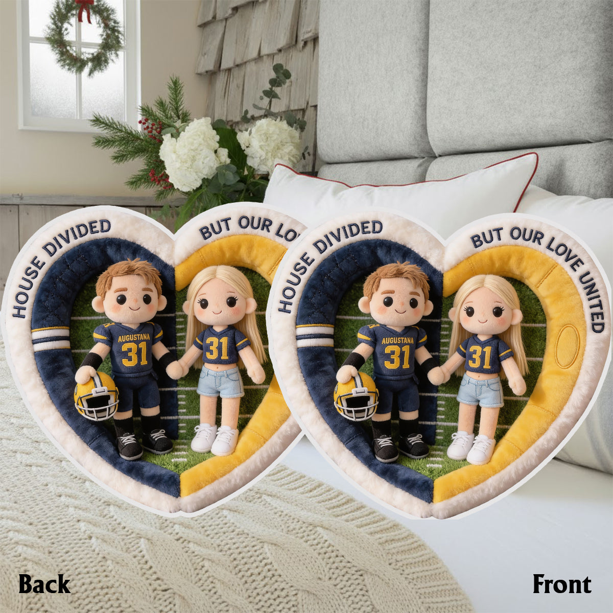 Football House Divided - Personalized Football Faux Fur Shaped Pillow