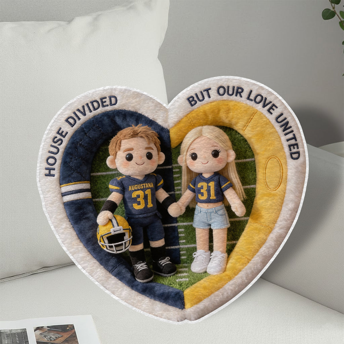 Football House Divided - Personalized Football Faux Fur Shaped Pillow