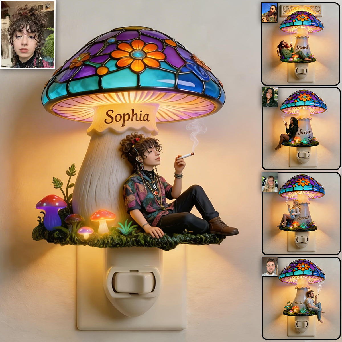 Magic Smoking Mushroom - Personalized Hippie Acrylic Plug-In Night Light