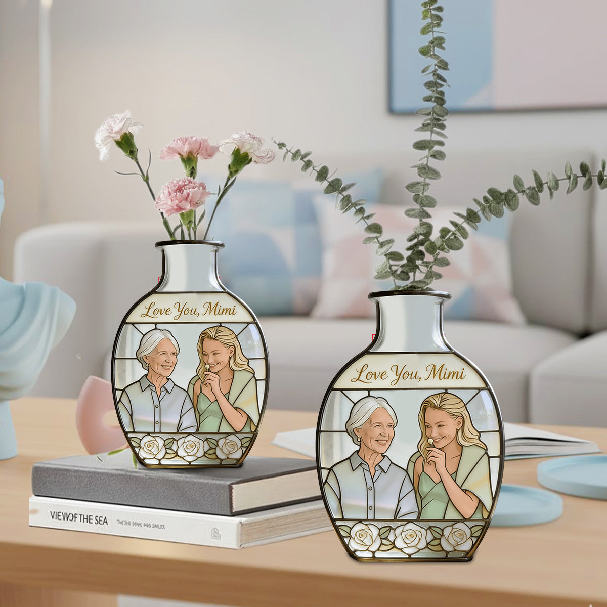 Custom Flower Vase Mother's Day Gift For Mom/ Grandma - Personalized Grandma Custom Shape Acrylic Flower Vase