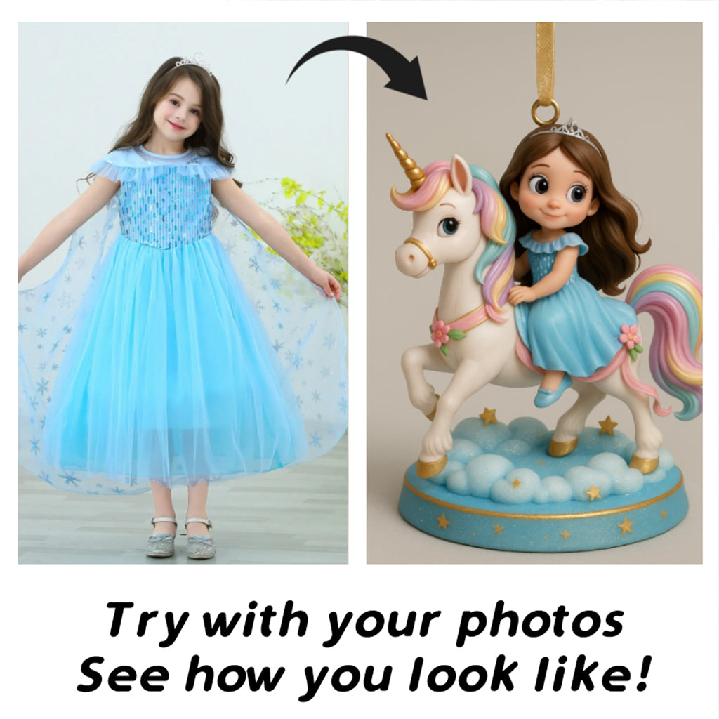 Custom From Any Photo, Gift For Unicorrn Loving Girls - Personalized Kid Custom Shaped Ornament