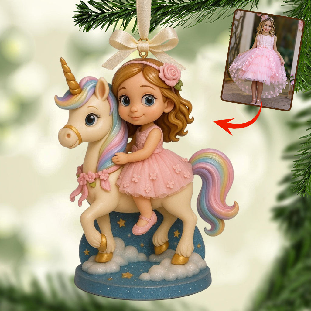 Custom From Any Photo, Gift For Unicorrn Loving Girls - Personalized Kid Custom Shaped Ornament