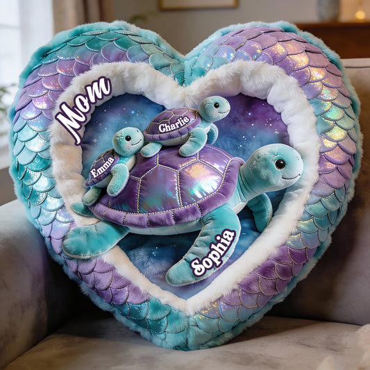 Cadeau pour grand-mère tortue - Coussin personnalisé en fausse fourrure en forme de tortue