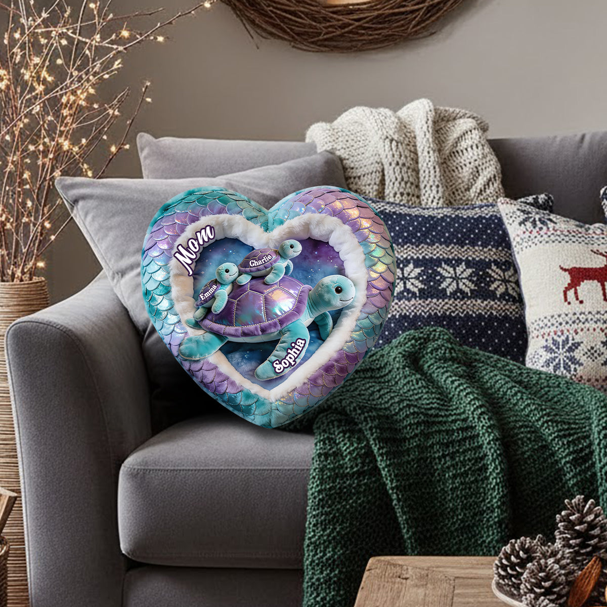 Nana Turtle Gift For Mom Grandma - Personalized Grandma Faux Fur Shaped Pillow