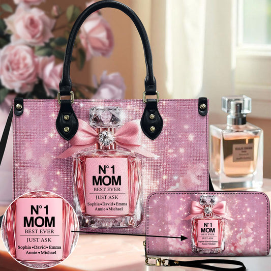 Meilleure maman du monde - Sac à main et portefeuille long en cuir personnalisés pour maman