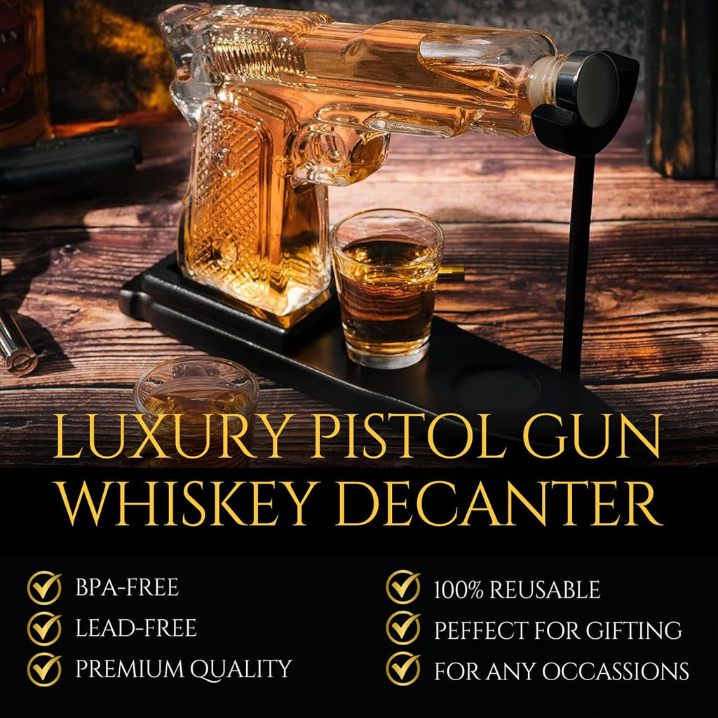 Coffret carafe à whisky en forme de pistolet avec 2 verres à whisky en forme de balle