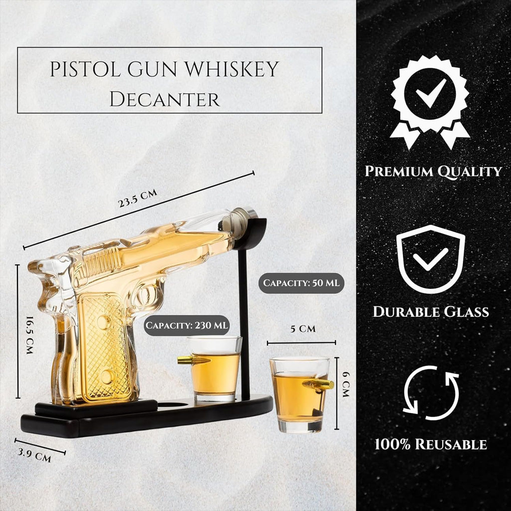 Coffret carafe à whisky en forme de pistolet avec 2 verres à whisky en forme de balle