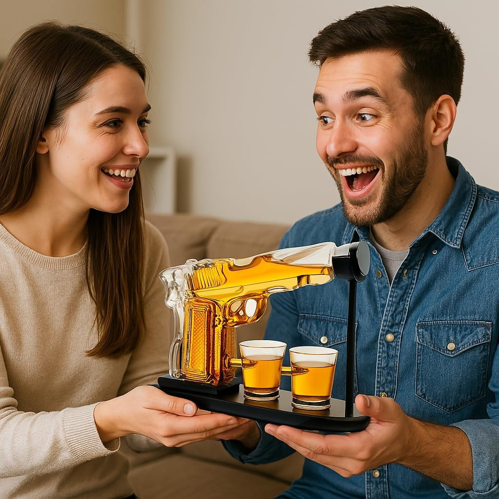 Coffret carafe à whisky en forme de pistolet avec 2 verres à whisky en forme de balle