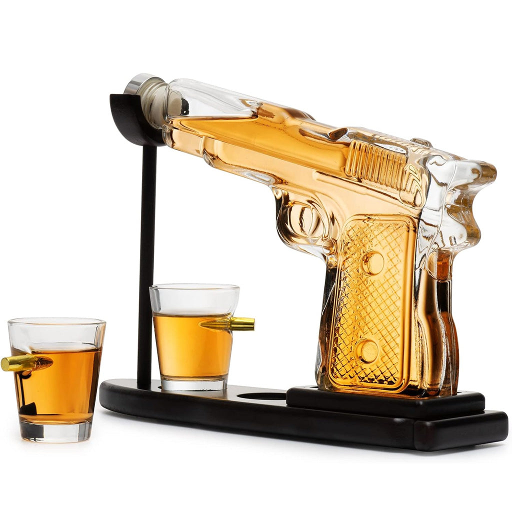 Coffret carafe à whisky en forme de pistolet avec 2 verres à whisky en forme de balle