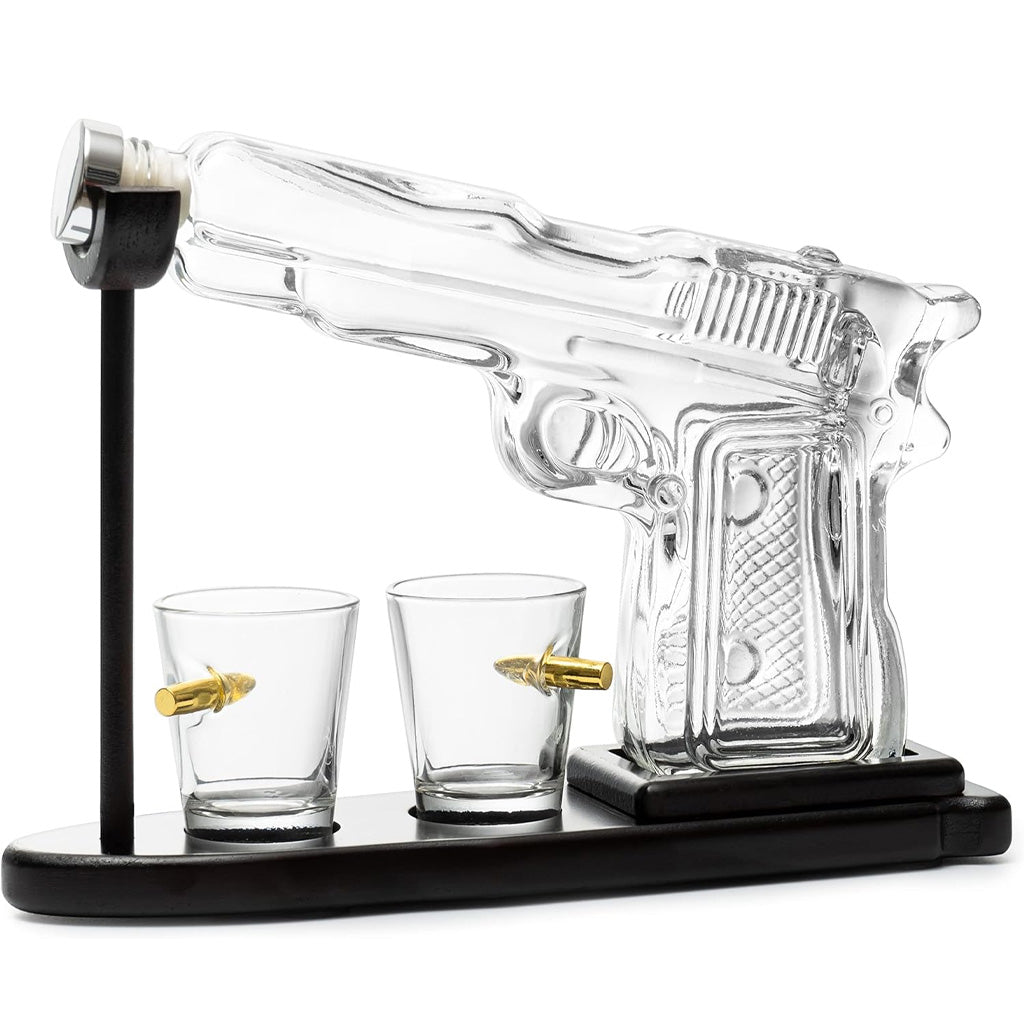 Coffret carafe à whisky en forme de pistolet avec 2 verres à whisky en forme de balle