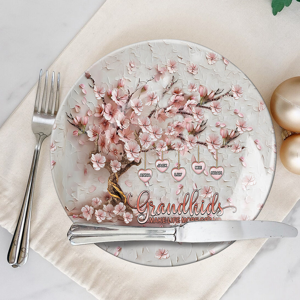 Les petits-enfants rendent la vie plus belle - Assiette ronde en céramique personnalisée pour grand-mère