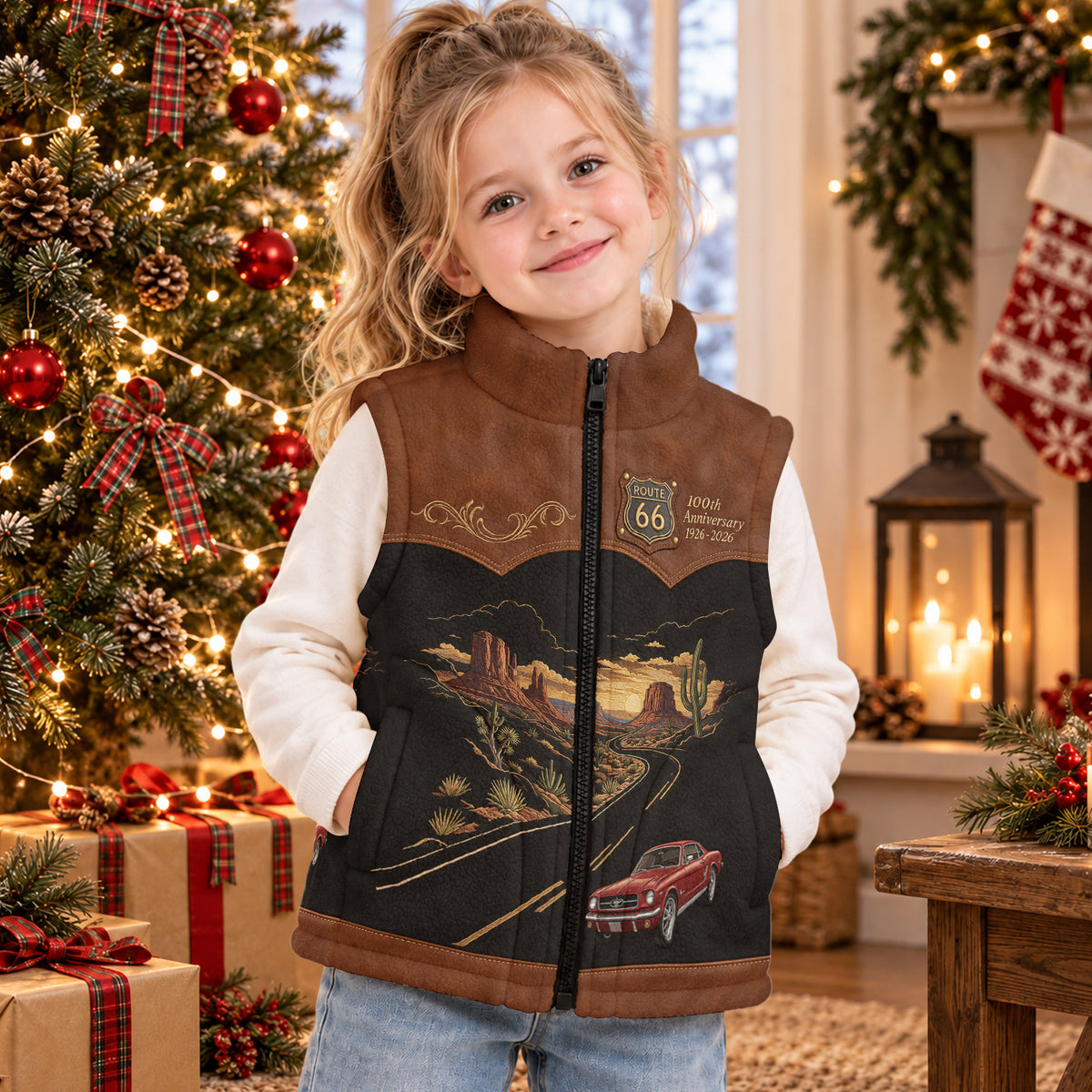 Route 66 100th Anniversary - Personalized Car Lover Flannel Fleece Vest