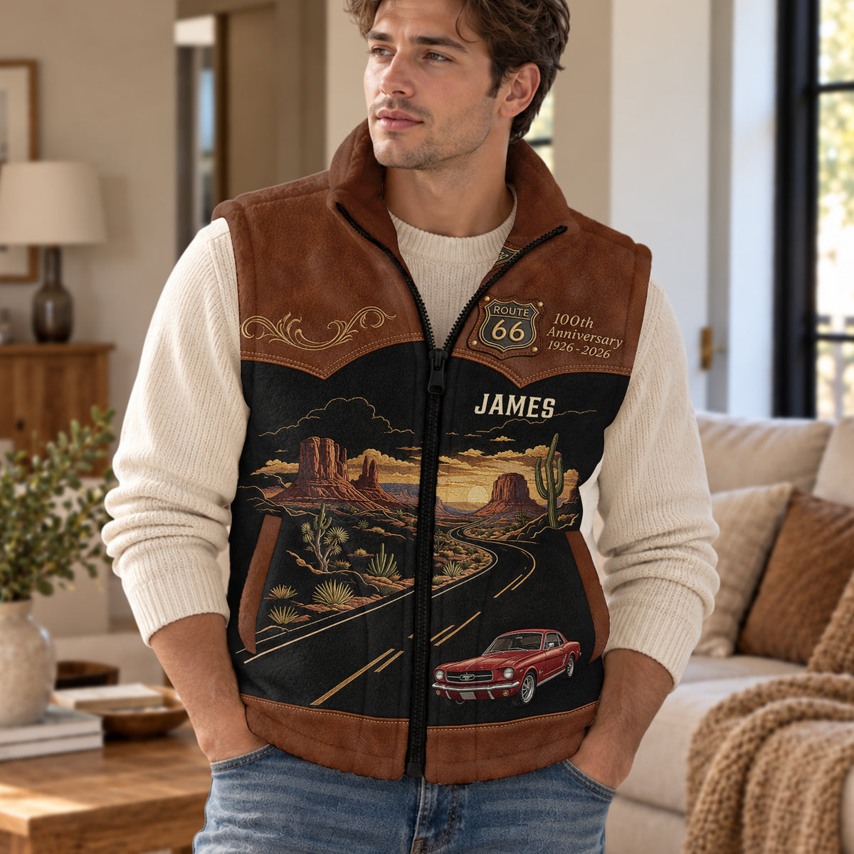 Route 66 100th Anniversary - Personalized Car Lover Flannel Fleece Vest