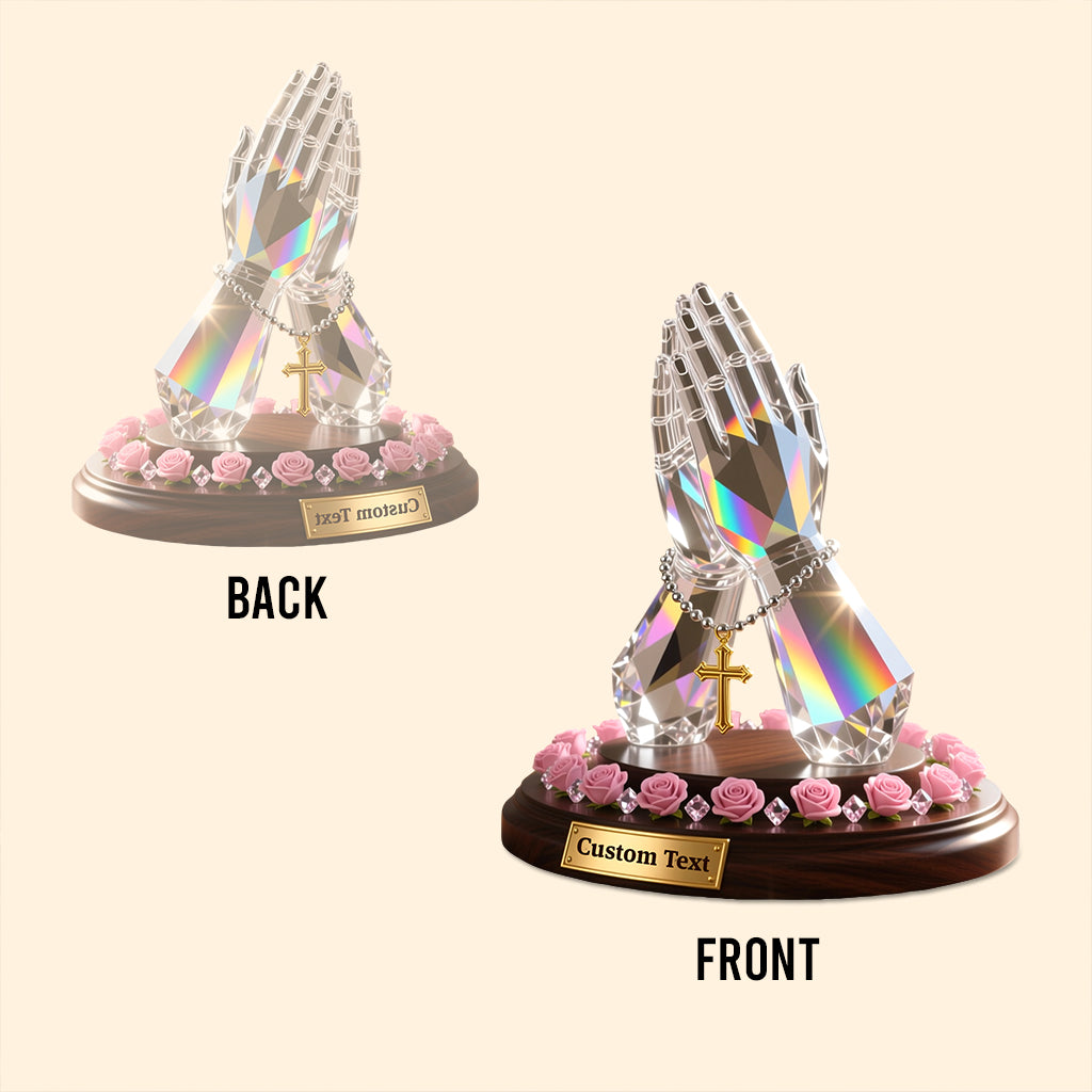 Mains en prière avec roses - Plaque acrylique chrétienne personnalisée en forme de main