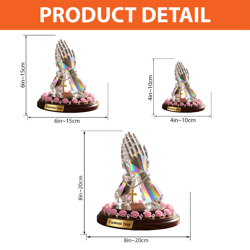 Mains en prière avec roses - Plaque acrylique chrétienne personnalisée en forme de main