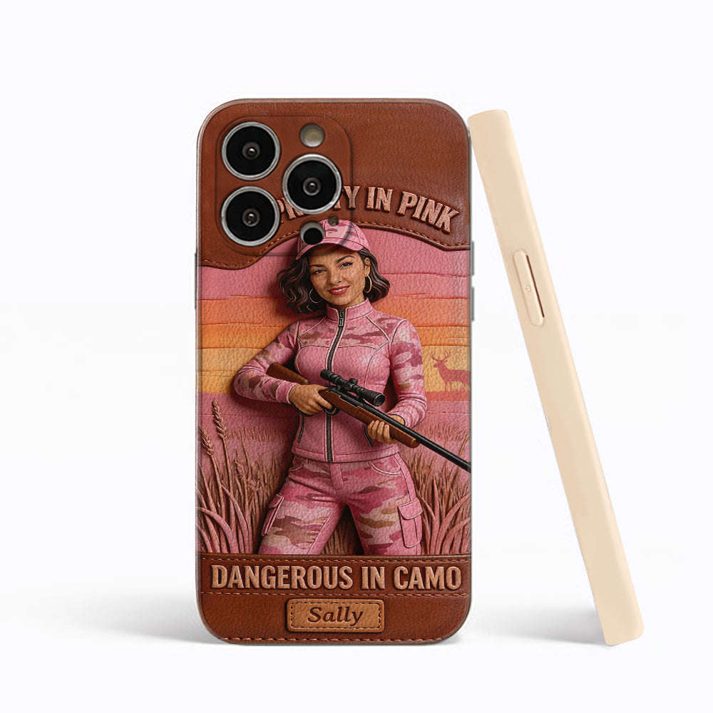 Étui de téléphone en cuir personnalisé avec n'importe quelle photo de chasse dangereuse en camouflage - Étui de téléphone de chasse en cuir personnalisé