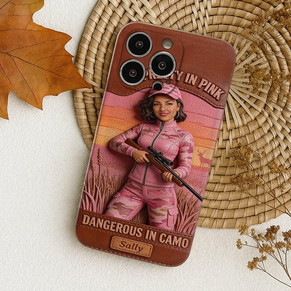 Étui de téléphone en cuir personnalisé avec n'importe quelle photo de chasse dangereuse en camouflage - Étui de téléphone de chasse en cuir personnalisé