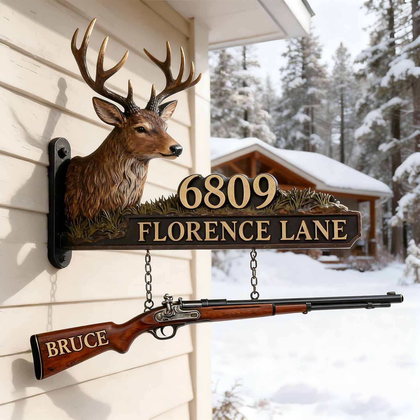 Deer Head - Personalized Hunting Wooden Wall Mount Sign
