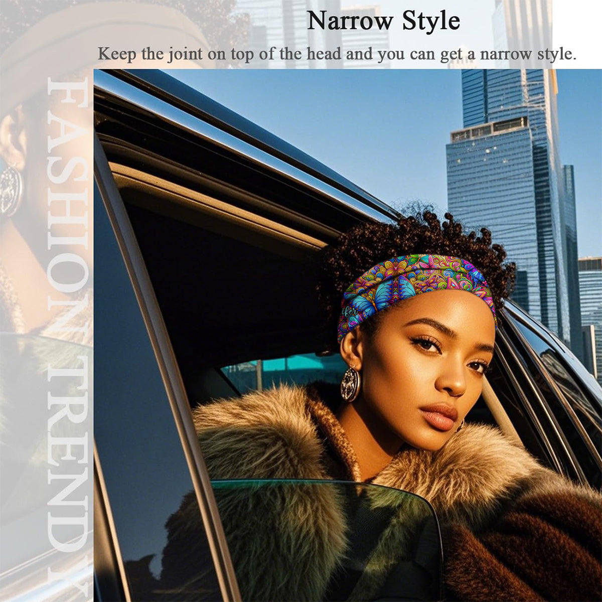 Bandeau/turban unisexe personnalisé à motif papillons colorés - Style hippie