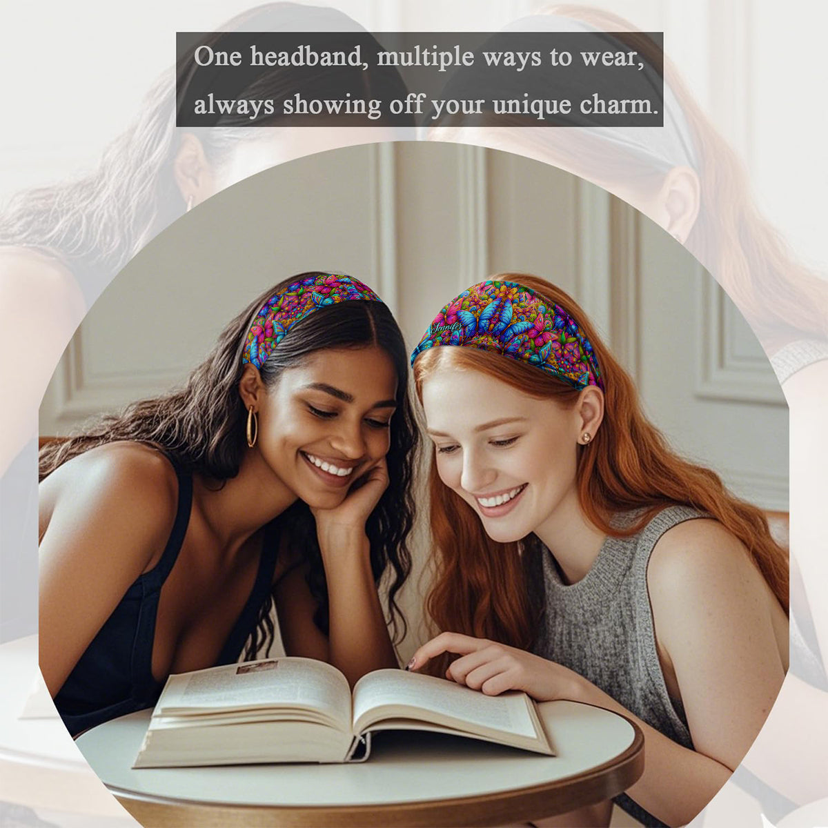 Bandeau/turban unisexe personnalisé à motif papillons colorés - Style hippie