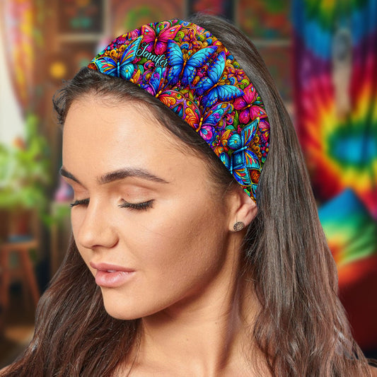 Bandeau/turban unisexe personnalisé à motif papillons colorés - Style hippie