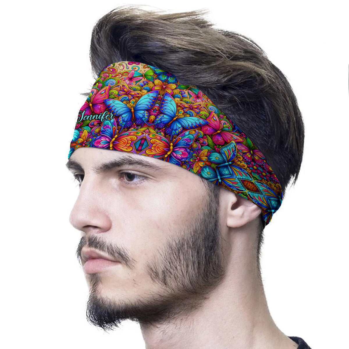 Bandeau/turban unisexe personnalisé à motif papillons colorés - Style hippie